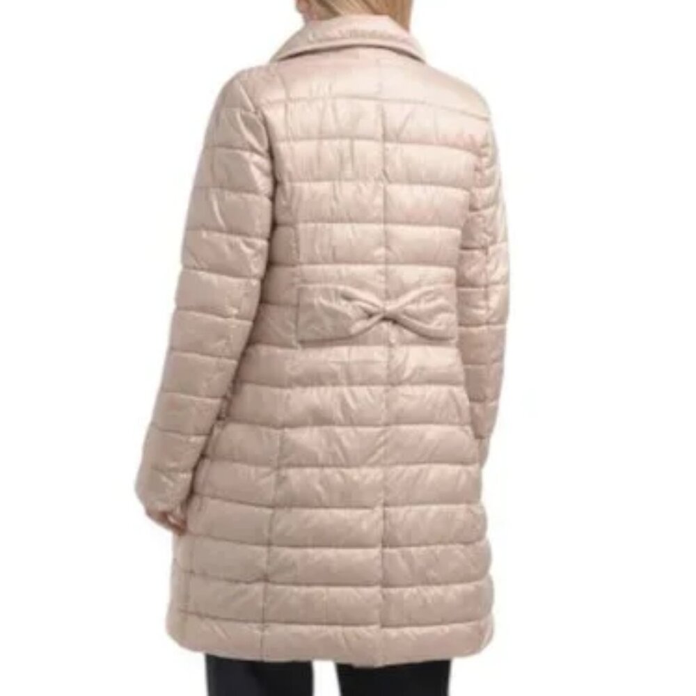 NWT CECE bow detail on the back  Champagne Quilted Coat size S